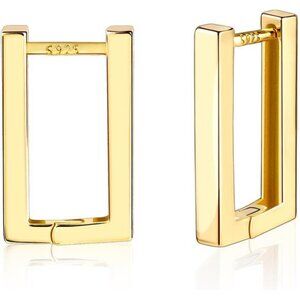 14K Gold Small Square Hoop Earrings – Minimalist Rectangle Huggie Hoops